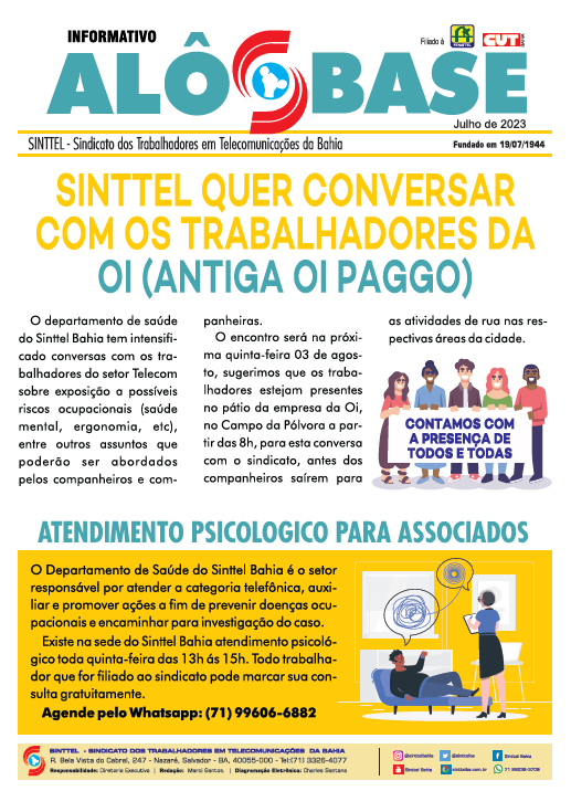 INFORMATIVO: SINTTEL QUER CONVERSAR COM OS TRABALHADORES DA OI (ANTIGA OI PAGGO)